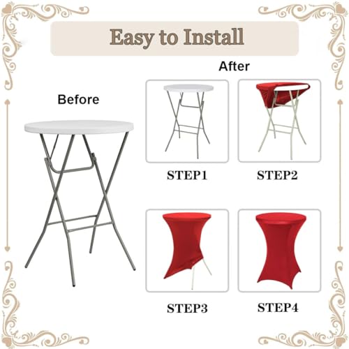 Albassa 4 Pack Cocktail Table Covers 32"x43" Spandex Stretch Highboy Top Tablecloth Fitted Round Table Cloths for Bar Wedding Cocktail Party Banquet Tables (4, Red, 32"x 43") by Albassa - Used condition - Image 7