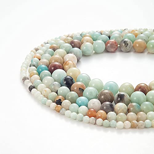Image of 100Pcs Natural Stone Beads 8mm Amazonite Round Gemstone Loose Beads with Elastic Bracelet String for Bracelets Necklace Jewelry Making
