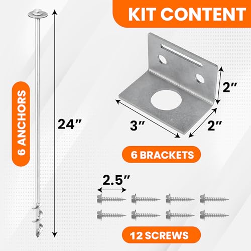 Ground Anchors Screw in - 24" Set of 6 with Brackets and Drill Bit - Earth Anchors - Mobile Home Anchors - Storage Shed Anchor Kit - Swing Set Anchors for Metal Swing Set - Playset Anchor - Tie Down by MightyPhine - Image 4
