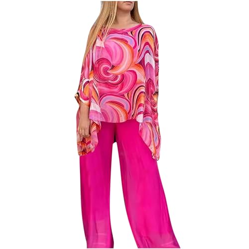 NUSGEAR Conjunto Dos Piezas Mujer Gasa Casual Camiseta manga larga y Pantalones Verano Otoño Moda Estampados Completo Fiesta Suelto Traje Cómodo Conjunto 2025