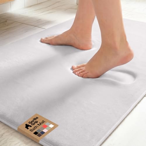 Image of GORILLA GRIP Memory Foam Bath Rugs, Soft Absorbent Velvet Bathroom Mats, Durable Dots on Underside, Machine Washable Bathmat, Carpet Rug Room Decor for Shower Floor, 36x24 Mat, Light Gray