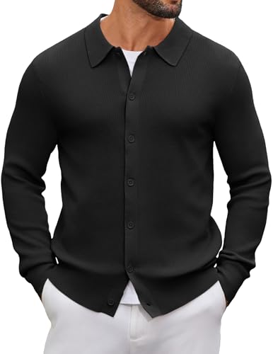 COOFANDY Mens Knit Pullover Sweater Long Sleeve Casual Sweater Open Front Ribbed Sweater