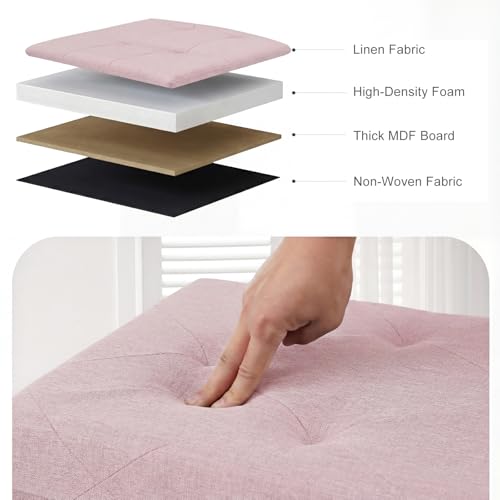 DUMOS 43in Foldable Storage Ottoman Bench, Storage Chest, Large End of Bed Foot Rest Stool with Padded Seat, Bedroom Bench for Living Room, Support 660lbs, Pink by DUMOS - Image 4