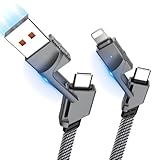 bobosogo 2Pack 6FT 4 in 1 USB C Cable for Lightning, 60W Fast Charging, Flat Braided, Dual Type C Cord, Multi Charger for iPhone 16 15 14 13 Pro Max/15 Plus/15 Pro/Samsung Galaxy S24 S23/iPad/MacBook