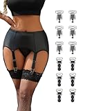 ohmydear Faux Leather Garter Belts for Women with 2 Type Clips Black Garters for Thigh Highs Plus Size Sexy Garters Lingerie with G-String Thong (Black,M)