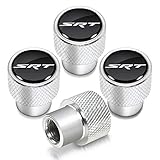 iPick Image for - SRT Logo in Black on Shining Silver Aluminum Tire Valve Stem Caps for Dodge Jeep