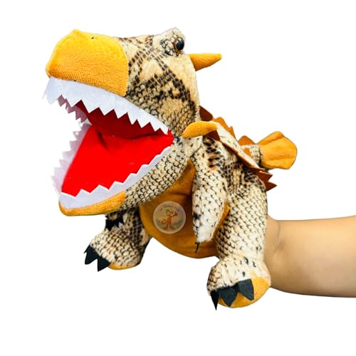 Image of Chi-Chimpu Open Mouth Ankylosaurus Dinosaur Hand Puppet for Kids | Soft Plush Dino Puppet Toy for Boys & Girls | Interactive Storytelling, Pretend Play & Educational Learning Gift | Brown