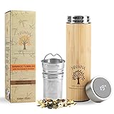 NIVANA Teebecher aus Bambus, mit intelligentem Deckel und Teesieb, Reise-Ei-Wasserflasche, Kaffeebecher, Tee-Thermoskanne mit auslaufsicherem