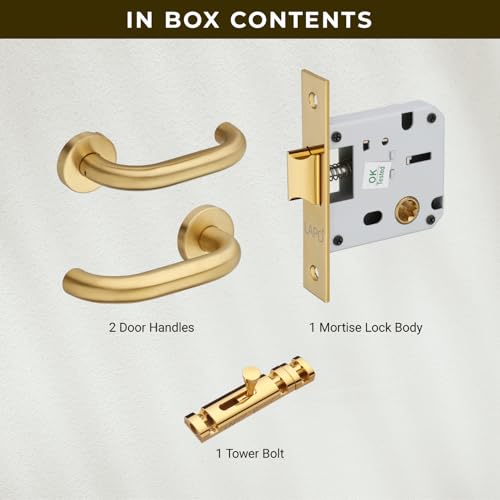 Image of LAPO Bathroom Door Handle Lock Set| 45x45mm Lock Body | Brass Latch | Ideal for 30-50mm Door | Keyless Operation | Gold Finish | Dual Side Opening | Easy Installation | 3 Years Warranty | CMH-6T