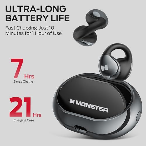 Monster Open Ear AC600 Headphones, Bluetooth 5.4 Wireless Earbuds with HiFi Stereo, Clip-On Earbuds with ENC Clear Call, 21H Playtime, IPX6 Waterproof Wireless Headphones for Outdoor Exercise,Black by Monster - Used condition - Image 4