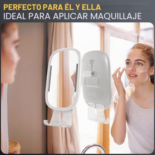 Miniatura 6 de Espejo De Ducha Calefactado Antivaho Para Hombres, Recargable, Antivaho, Espejo De Afeitar Sin Perforación, Luces Regulables Ajustables Con 2 Soportes Para Maquinilla De Afeitar Y Gancho Adhesivo