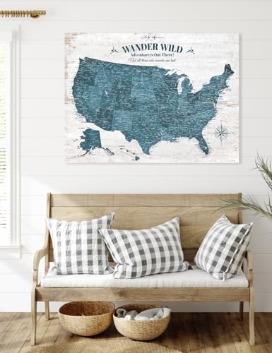Image of IPIC - USA Push Pin Travel Map on Canvas, Large Wall Art of US Map for Travel Tracking, Modern USA Maps for Wall Decor to Mark Places Traveled, Gift for Travelers, Made in USA