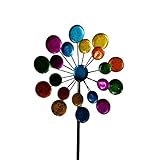 Geschenkestadl Windrad Metall doppelt Bunt Gartenstecker H 122 cm D 33 cm Windspiel Garten Blume Windmühle