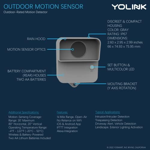 YoLink SpeakerHub & Outdoor Motion Sensor Smart Home and Security Kit, Driveway Alert  Audio Hub Plays Tones/Sounds, Spoken Messages, LoRa-Powered ¼ Mile Range, WiFi Required