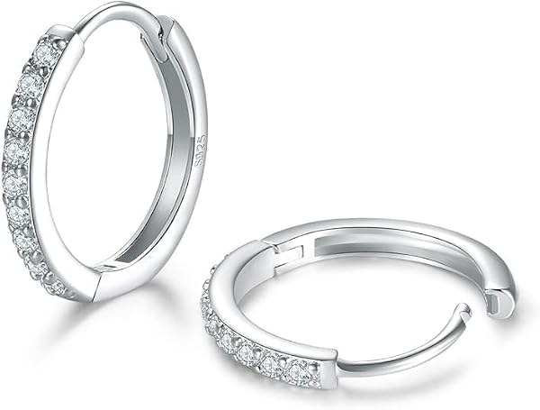 Sterling Silver Hoop Earrings Sterling Silver Stud Earrings for Women 6 Pairs Hypoallergenic Tiny Cubic Zirconia Stud Set Cartilage Hoops 6mm 8mm 10mm by Dlihc - Image 3