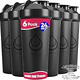 diliqua 6 PACK, Shaker Bottles with Wire Whisks for Protein Mixes | Leakproof Blender Shaker Bottle Pack | BPA-Free & Dishwasher Safe | 6 24 oz shaker bottles | Shaker Cups for shakes
