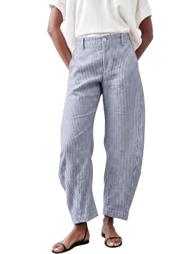 Hooever Women's Striped Linen Blend Barrel Pants — Amazon listing image
