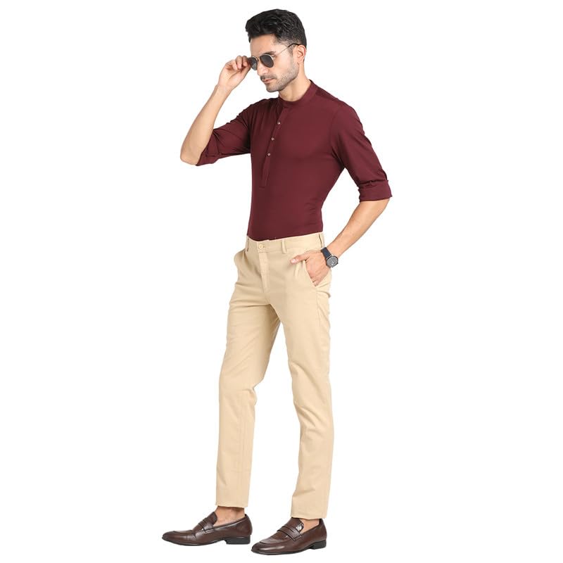 Image of Turtle Men Cotton Stretch Solid Ultra Slim Fit Casual Trouser