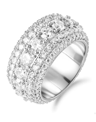 Bling Halo Stacking Ring for Men Women - 18k Gold Plated Stackable Cubic Zirconia Band - Created Diamond Iced Out Hip Hop Jewelry Gifts