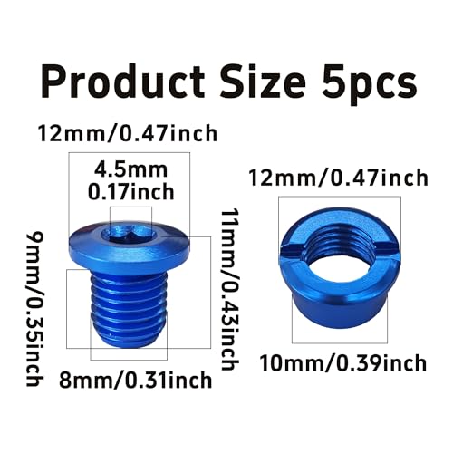 Runseaway 5PCS M8 Chainring Bolts, 7075 Aluminum Alloy Bike Crankset Screws, Single Chainwheel Fixing Hardware for MTB Road BMX Bicycle, CNC Nuts, Blue