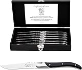 Set mit 6 Steakmessern aus rostfreiem Stahl. Mit luxuriösem Griff aus Ebenholz.