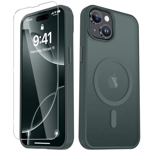 Image of YENAPOON for iPhone 15 Plus Case, iPhone 14 Plus Case, Matte Magnetic Phone Cover with 1 Screen Protector [Support for MagSafe] [Shockproof Military Grade Protection] Translucent Frosted Back, Gray