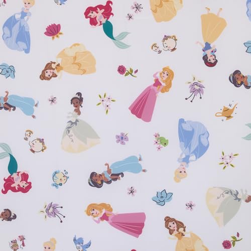 Image of Disney Princess Pink, Blue, Yellow, and White Super Soft Nursery Fitted Crib Sheet