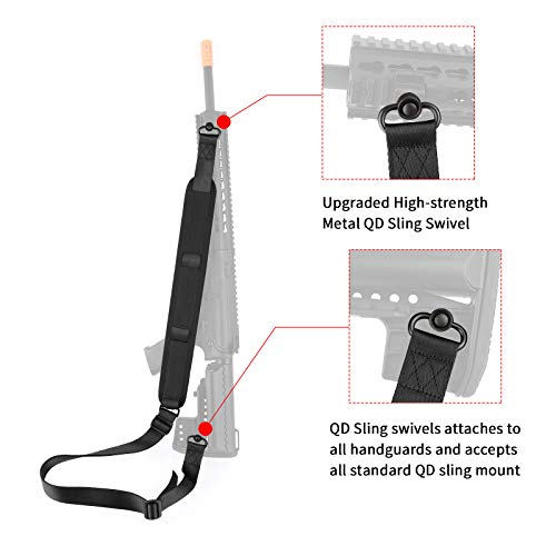 Focuhunter Tactical 2-Point Sling Universal Upgraded Qd Swivel Two Point Sling With Easy Length Adjuster Shoulder Pad Adjustable Strap Longest 71.65'' For Outdoor Hunting (Black) #TOP6