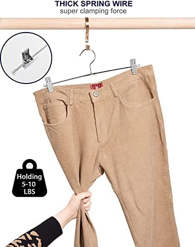 Amber Home 32.5cm Chrome Metal Trousers Hangers 24pcs, Silver Metal Skirt Hanger for Pants Slacks Jeans Bottoms with Non-slip Adjustable Clips and Swivel Hook
