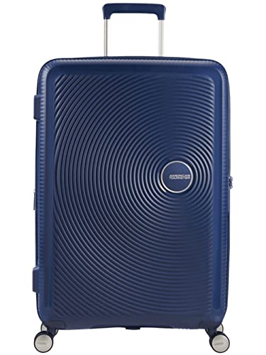 American Tourister Soundbox - Hard Shell Suitcase 77 cm Large - Trolley Suitcase with 4 Wheels, TSA Lock, Expandable & Light - 97/110 L - Blue (Midnight Navy) option