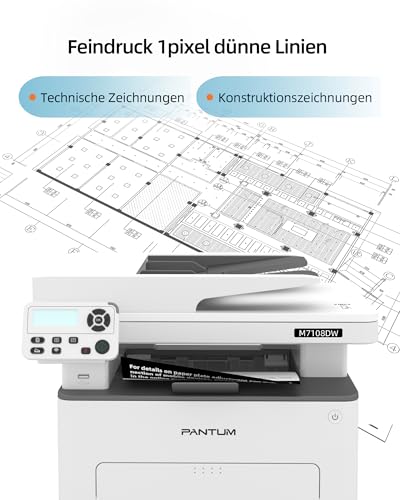 PANTUM M7108DW Laserdrucker Multifunktionsgerät, Drucker Scanner Kopierer, WLAN/USB/Ethernet, Schwarz Weiss, Automatischer Duplexdruck, 33ppm, Inklusive 1500-Seiten-Starter-Tonerkassette