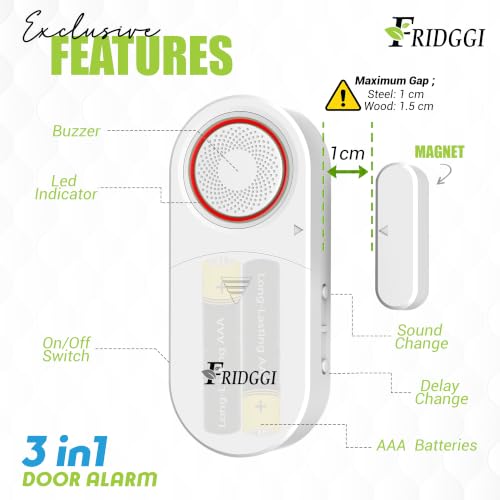 Miniatura 3 de Alarma 3 En 1: Alarma De Puerta Con Retardo Para Congelador, Hogar, Oficina, 0 5 10 30 60 Segundos, 2 5 Minutos, Recordatorio De Puerta Cerrada, 80 A 120 Db, Timbre De Puerta De Retardo De Tiempo
