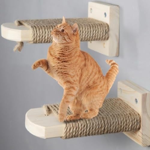 2個セット キャットステップ 猫 階段 猫ケージ用 壁掛け用 取付簡単 猫 ステップ 木製 爪とぎ 麻 縄巻き 麻紐付き 滑り止め付 ねこ ネコ用 補助ステップ ケージ取り付け (15CM,壁*2個)