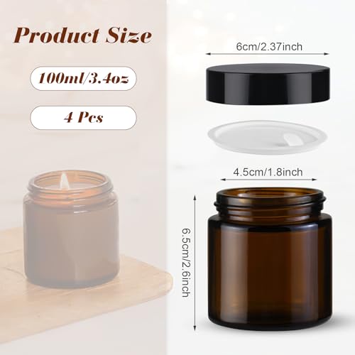 Amber Round Glass Jars 100g Facial Cream Packaging with Plastic Liners