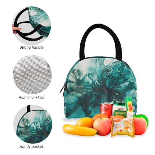 Teal Fluid Print Backpack Set with Lunch Bag, Large Capacity Travel Backpacks and Lunch Box Insulated for Commute Hiking Picnic4