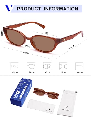 Image of VANLINKER Retro Semi Oval Polarized Sunglasses for Women Men Trendy Small 90s Style Vintage Narrow Rectangle Frame VL9833