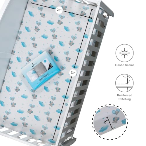 Image of 3 Pack Crib Sheets - Ultra Soft Jersey Cotton Baby Crib Sheets, Breathable Fitted Sheets for Standard Crib Mattress (52 inch x 28 inch), Baby Boy Crib Bedding Set - Blue Grey Elephant