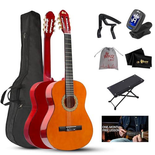 Winzz 39 Inches Classical Guitar Full Size Beginner Acoustic With Online Lessons Bag Capo Tuner Strings cover