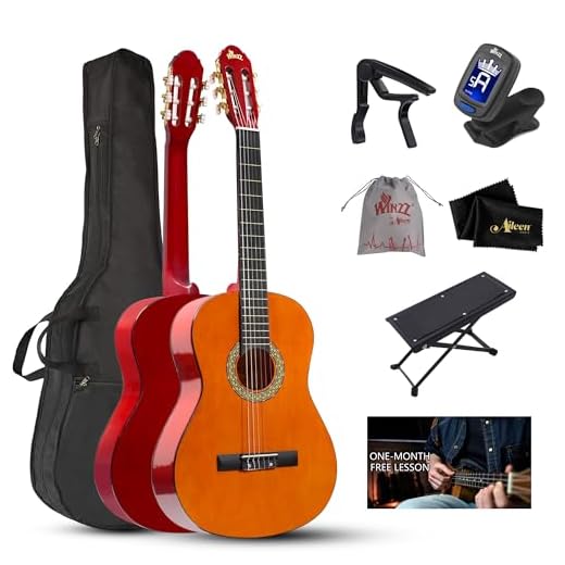WINZZ 39 Inches Classical Guitar Full Size Beginner Acoustic with Online Lessons Bag Capo Tuner Strings