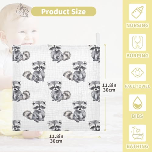 Image of vvfelixl Baby Muslin Washcloths Little Raccoon Baby Burp Cloths Cotton Babys Face Towel for Newborn Infants Boys Girls Soft and Absorbent 11.8 X 11.8 in, 3 Pack