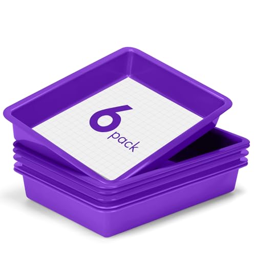 ShineMe 6 Pack Paper Trays for Classroom, Purple Plastic Book Bins with Colorful Labels, Stackable Letter Size Storage Tray, Desk Organizer Tray for Home, School and Office