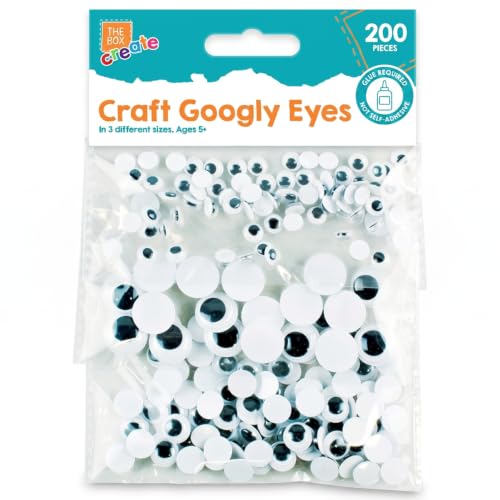 The Box 200 Googly Eyes for Crafts Self-Adhesive Free 7-15mm White