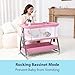 Luvkixen Baby Bassinet Bedside Sleeper, 3 in 1 Rocking Bassinet for Baby, Arms Reach Co Sleeper Bassinet with Wheels, Adjustable Height, Storage, Mattress & Canopy (Pink)