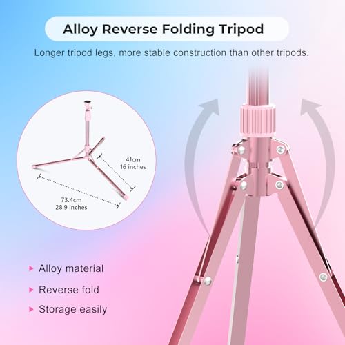 Image of Aureday 14'' Pink Selfie Ring Light with 62'' Tripod Stand and Phone Holder, Dimmable LED Phone Ringlight for Makeup /Video Recording /Photography, Circle Lighting for Cell Phones&Lightweight Cameras