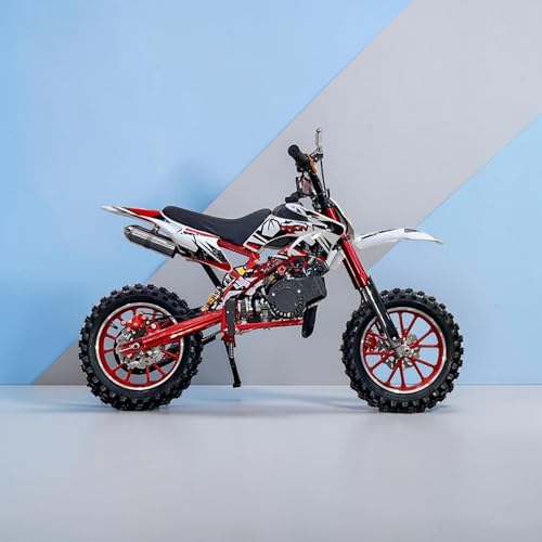 Image of Amaze ZR Super 50cc Petrol Dirt Bike for Kids | 2 Stroke Mini Off Road Bike | Dual Start | Disc Brake | Rear Suspension | Max Speed 45 km /h | Kids Mini Motorcycle (Multicolor Chassis) (RED)