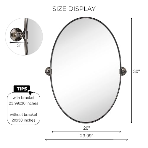Image of TEHOME Farmhouse Oil Rubbed Bronze Oval Metal Pivot Bathroom Vanity Mirror Tilting Beveled Vanity Mirrors for Wall, Overall 23.99 x 30 inches (Mirrror 20 x 30 inches)
