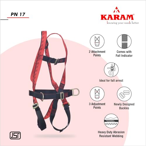 Image of Karam Full Body Safety Harness for Positing (Class P) with Waist Belt & Two D Side Rings | Construction Harness & Fall Protection Gear | PN17