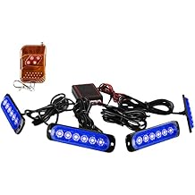 LED Emergency Strobe Lights with Remote Control,Blue 4IN1 24LED Grille Warning Flashing Construction Ploice Light Waterproof 12V