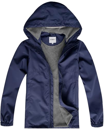 Boys Rain Jackets Waterproof Hooded fleece Raincoats Lightweight Windbreakers for Kids