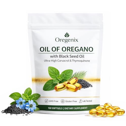 Oil of Oregano with Black Seed Oil Softgels, Oregano Oil Supplement 180 Count 2 in 1 Softgels, 4X Strength Carvacrol & Thymoquinone Non-GMO Supplement, Easy to Swallow